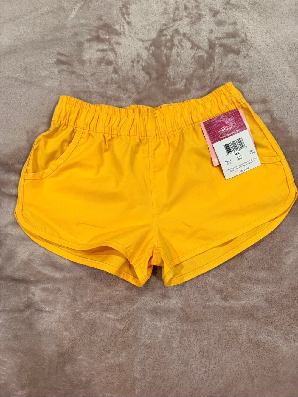 Kanu Surf Sandy Athletic Shorts Yellow Elastic Waist Solid Juniors L (12/14)